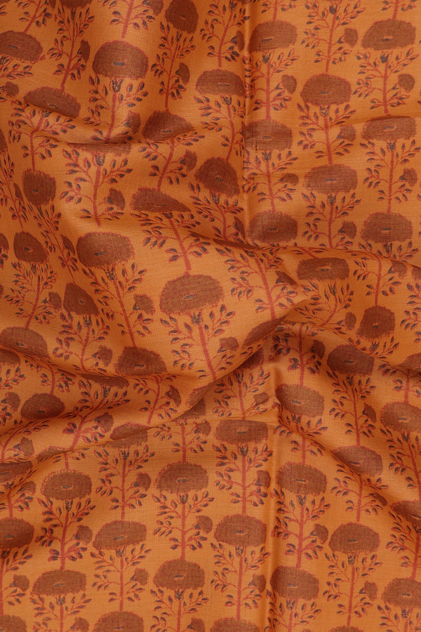 Tussar Silk Saree In Orange With Floral Design