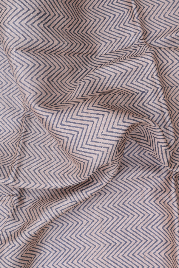 Tussar Silk Saree In Light Brown With Chevron Design
