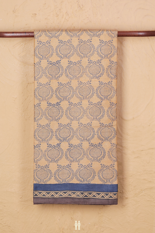 Tussar Silk Saree In Light Orange With Printed Design