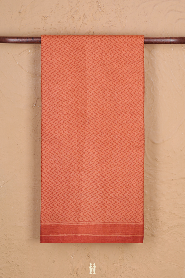 Tussar Silk Saree In Orange With Chevron Design