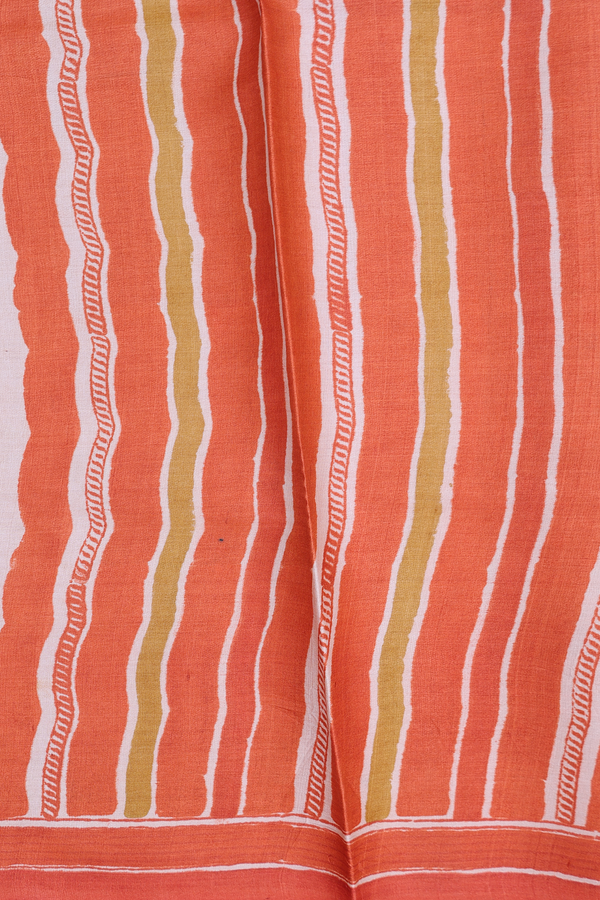 Tussar Silk Saree In Orange With Chevron Design