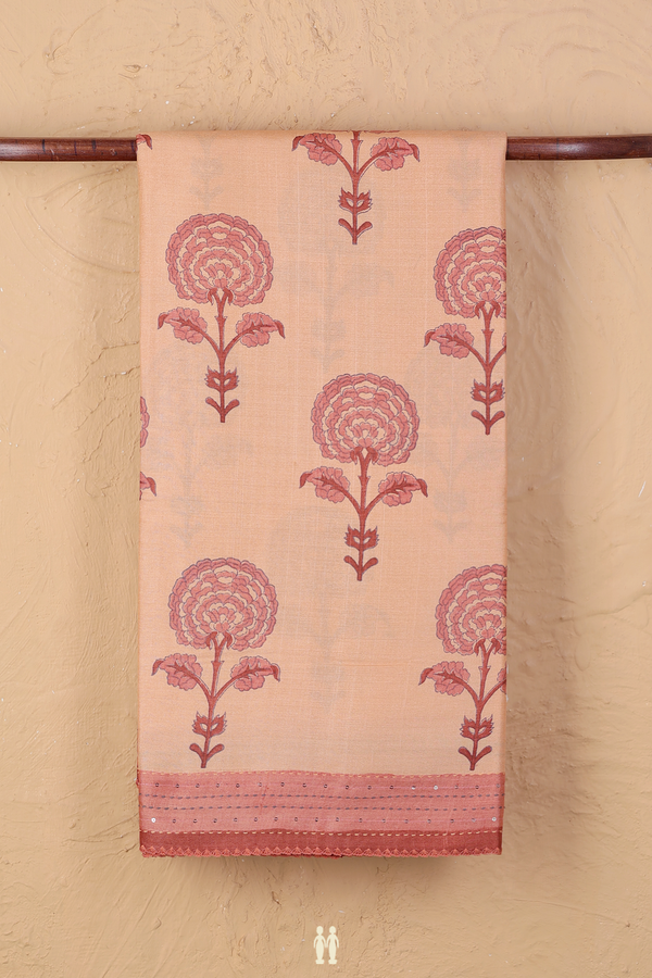 Tussar Silk Saree In Light Orange With Floral Motifs