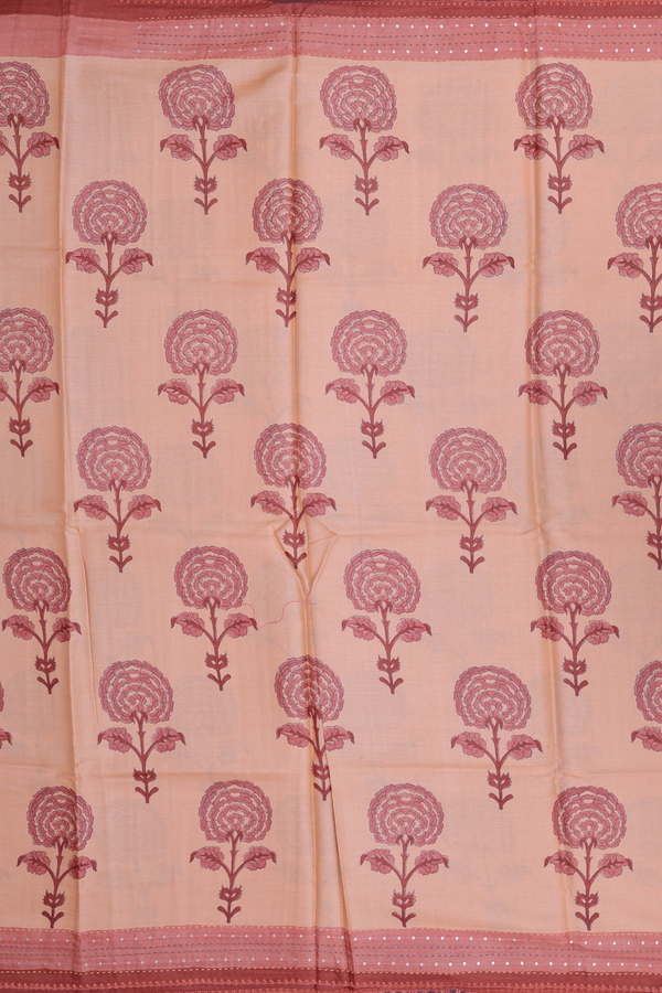 Tussar Silk Saree In Light Orange With Floral Motifs