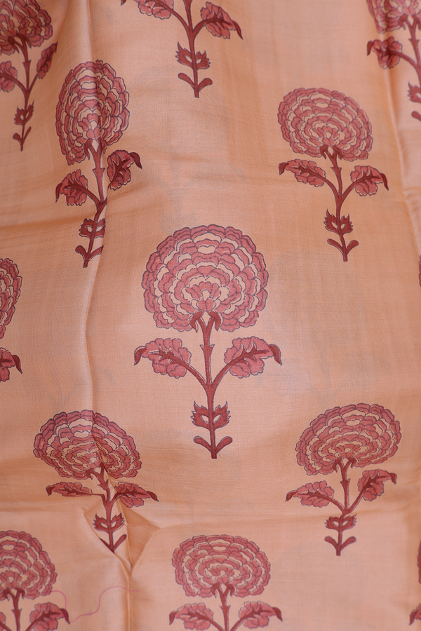 Tussar Silk Saree In Light Orange With Floral Motifs