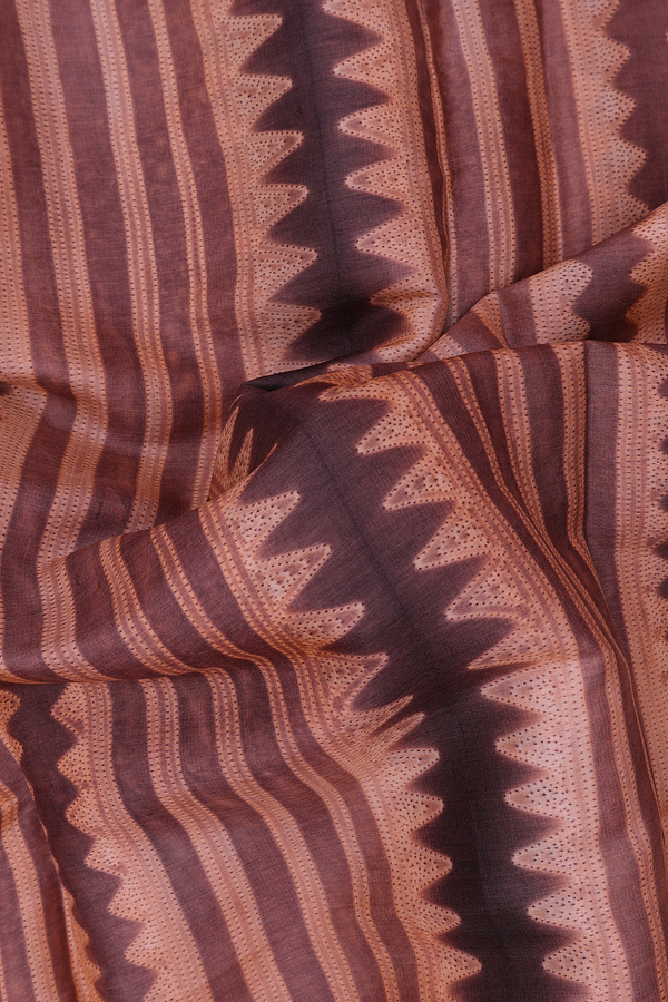 Tussar Silk Saree In Brown And Orange With Shibori Design