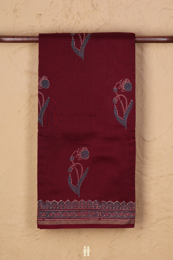 Chanderi Silk Cotton Saree In Red With Floral Design