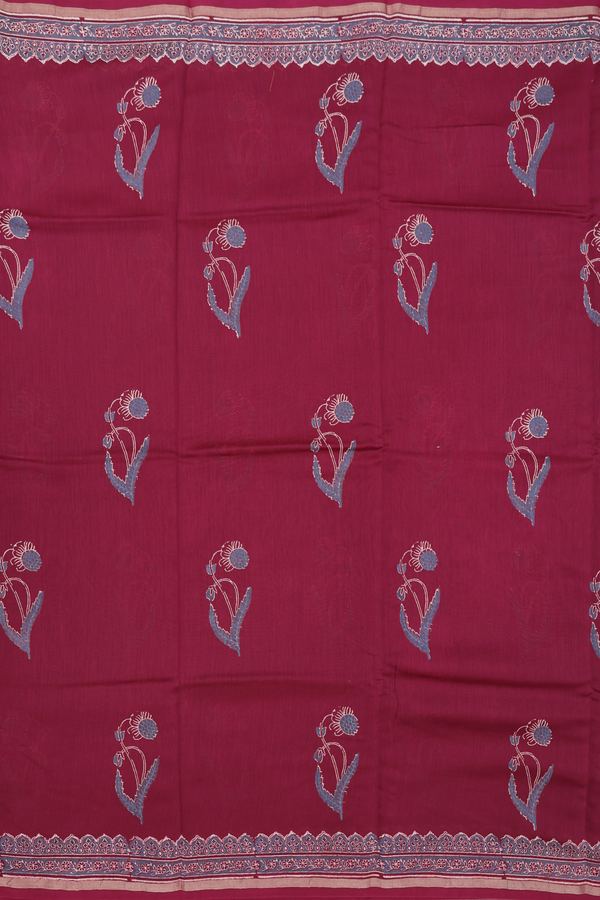 Chanderi Silk Cotton Saree In Red With Floral Design