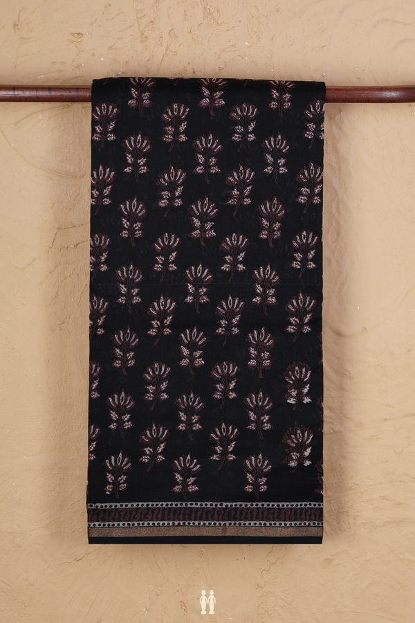 Chanderi Silk Cotton Saree Black With Floral Buttas