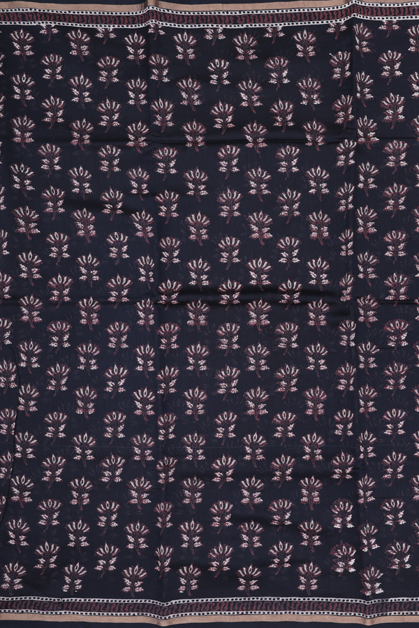 Chanderi Silk Cotton Saree Black With Floral Buttas