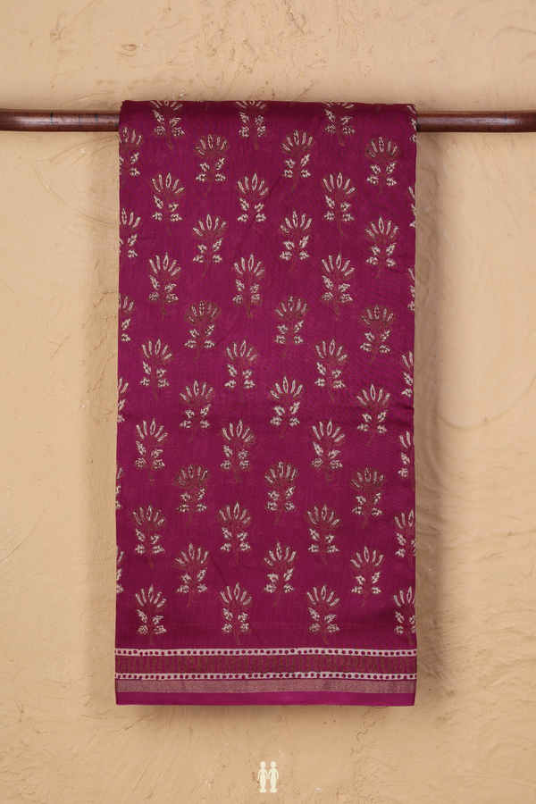 Chanderi Silk Cotton Saree In Purple With Floral Design