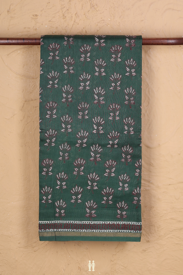 Chanderi Silk Cotton Saree In Green With Floral Design