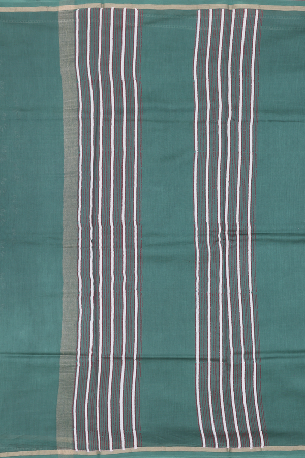 Chanderi Silk Cotton Saree In Green With Floral Design