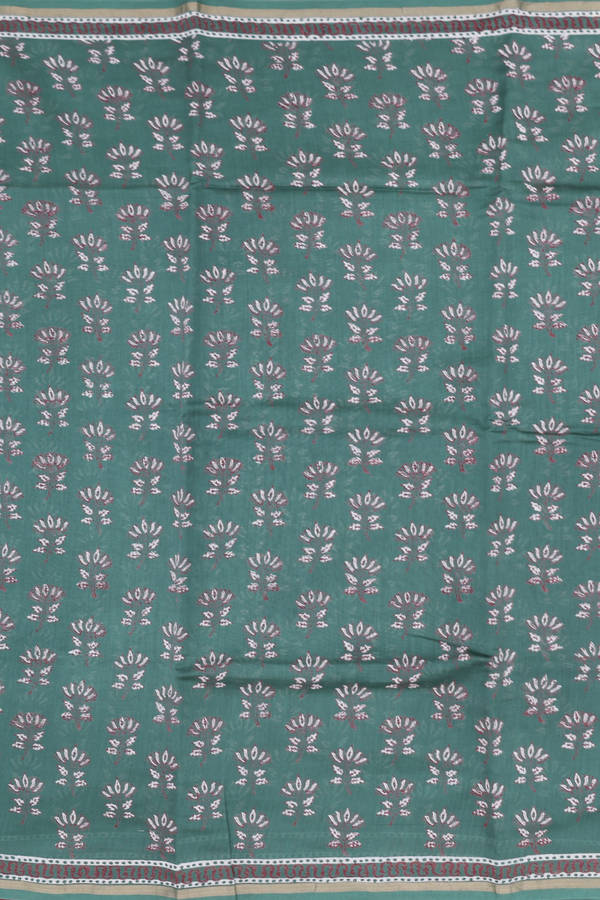 Chanderi Silk Cotton Saree In Green With Floral Design
