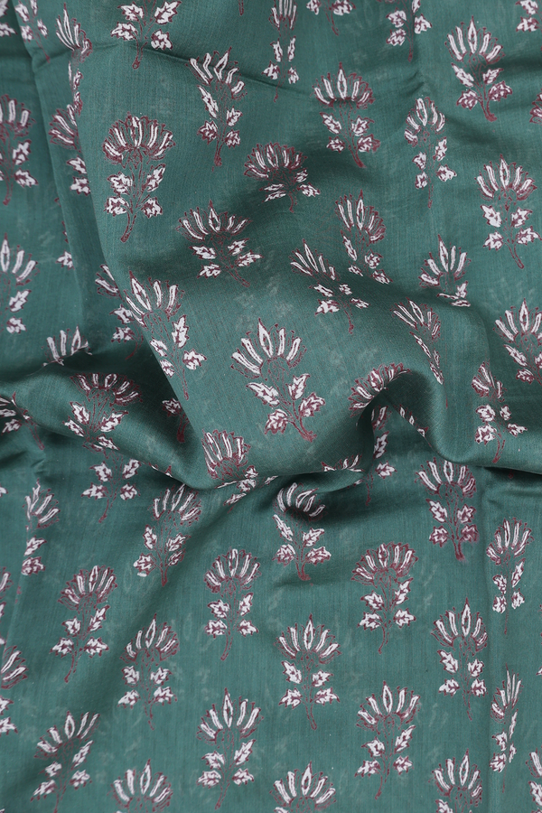 Chanderi Silk Cotton Saree In Green With Floral Design