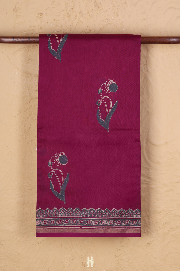 Chanderi Silk Cotton Saree In Purple With Floral Design