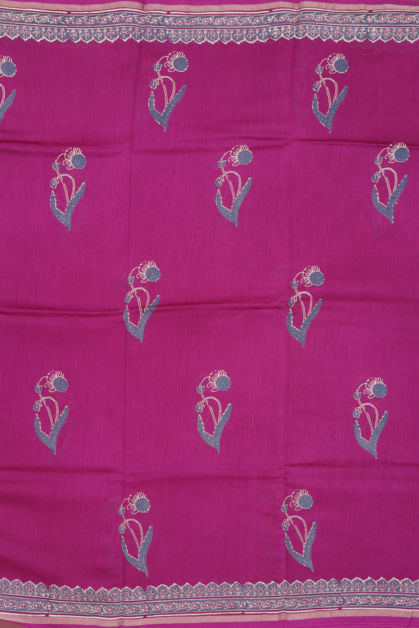 Chanderi Silk Cotton Saree In Purple With Floral Design