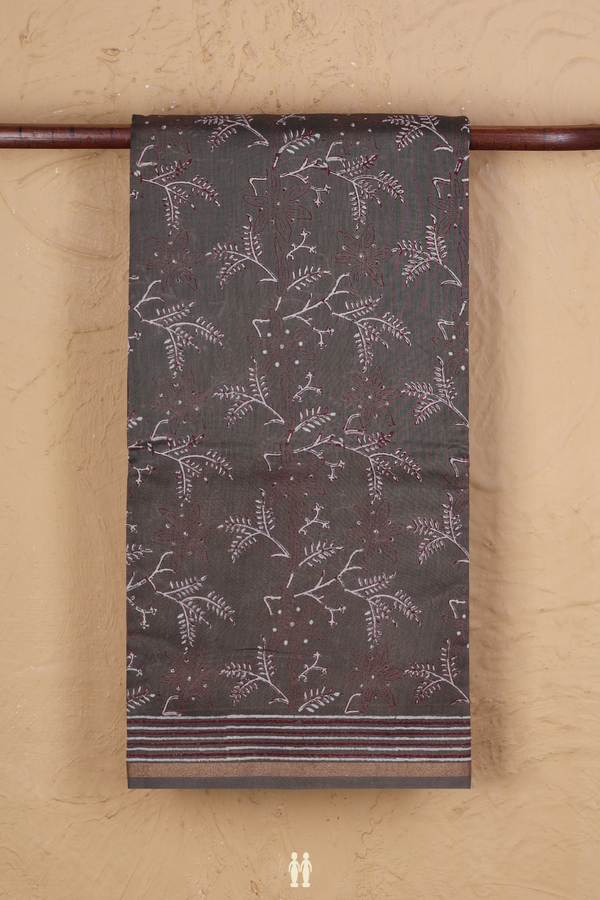 Chanderi Silk Cotton Saree Greyish Green With Printed Design