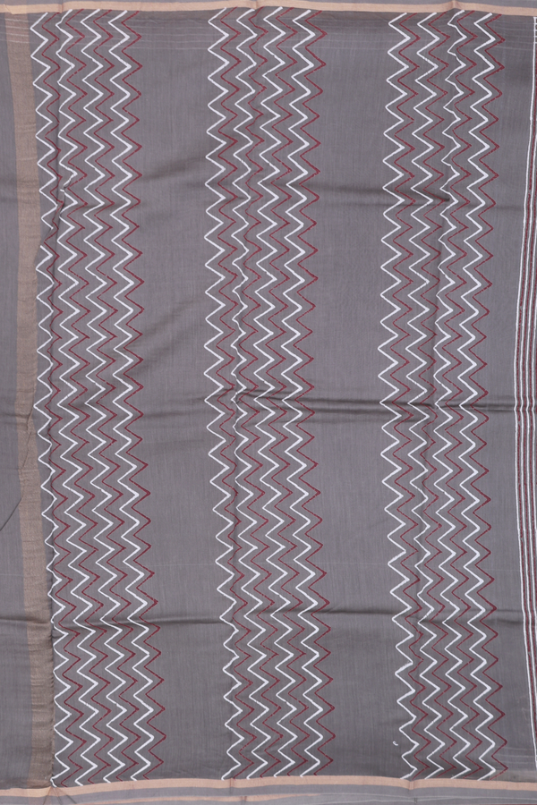 Chanderi Silk Cotton Saree Greyish Green With Printed Design