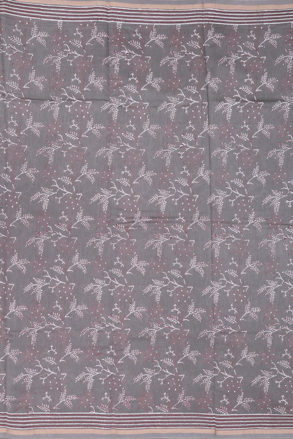 Chanderi Silk Cotton Saree Greyish Green With Printed Design