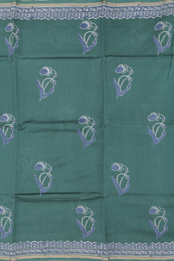 Chanderi Silk Cotton Saree In Green With Floral Motifs