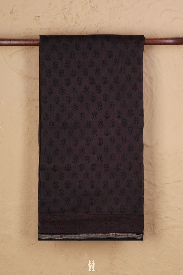 Chanderi Silk Cotton Saree Dark Oak Brown With Floral Design