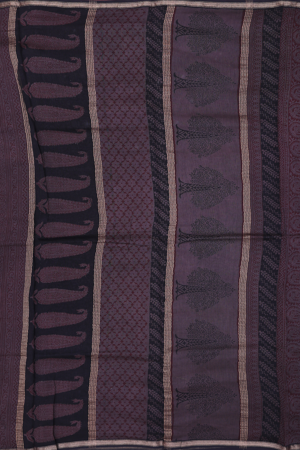Chanderi Silk Cotton Saree Dark Oak Brown With Floral Design