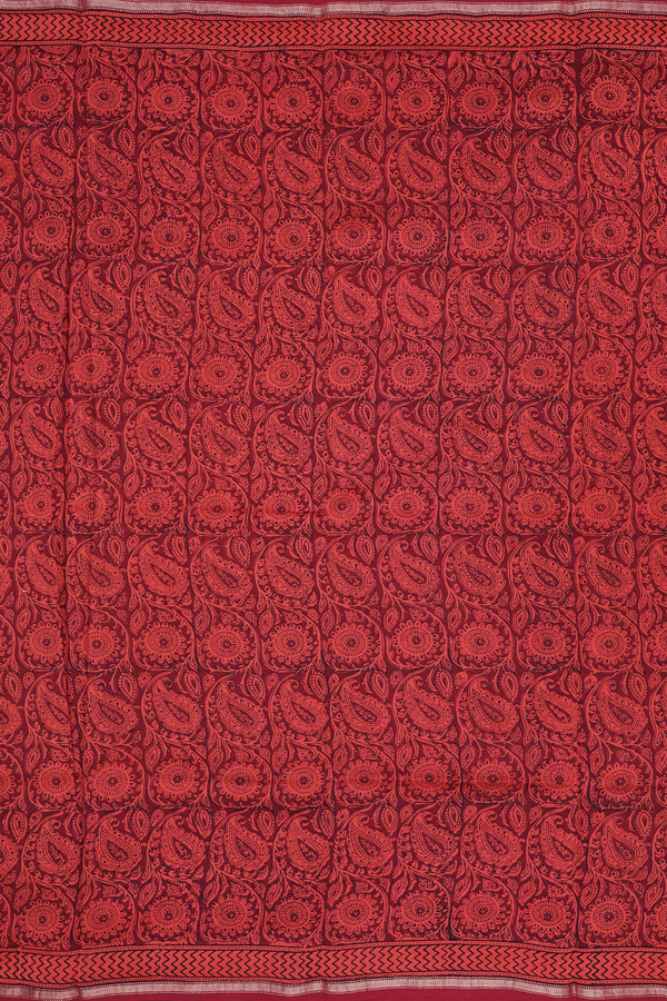 Chanderi Silk Cotton Saree In Red With Paisley Design