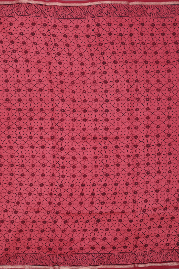 Chanderi Silk Cotton Saree In Brick Red With Printed Design