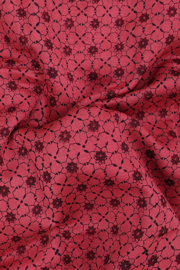 Chanderi Silk Cotton Saree In Brick Red With Printed Design