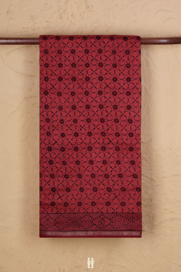 Chanderi Silk Cotton Saree In Brick Red With Printed Design