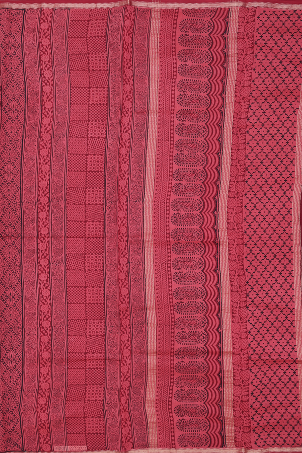Chanderi Silk Cotton Saree In Brick Red With Printed Design