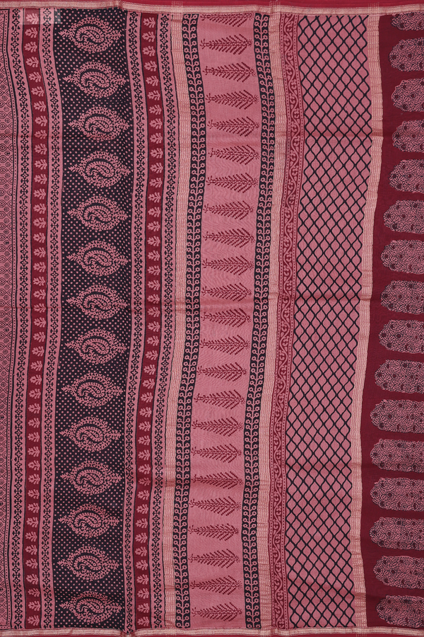 Chanderi Silk Cotton Saree In Berry Red With Printed Design