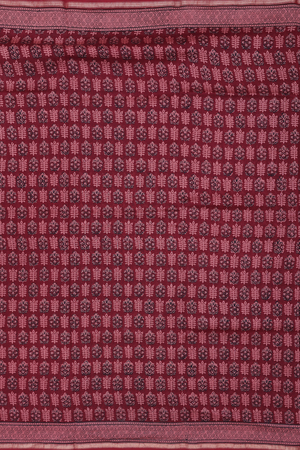 Chanderi Silk Cotton Saree In Berry Red With Printed Design