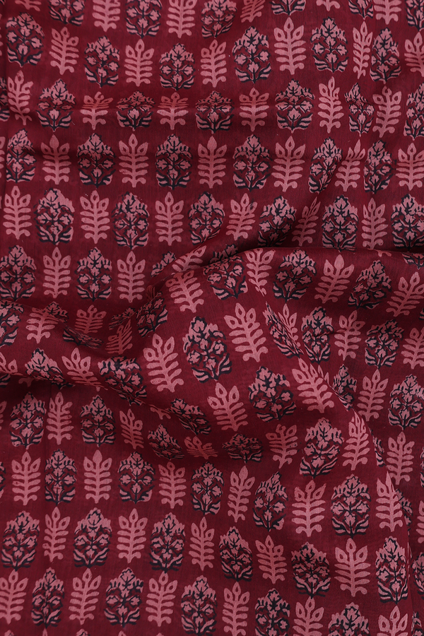 Chanderi Silk Cotton Saree In Berry Red With Printed Design