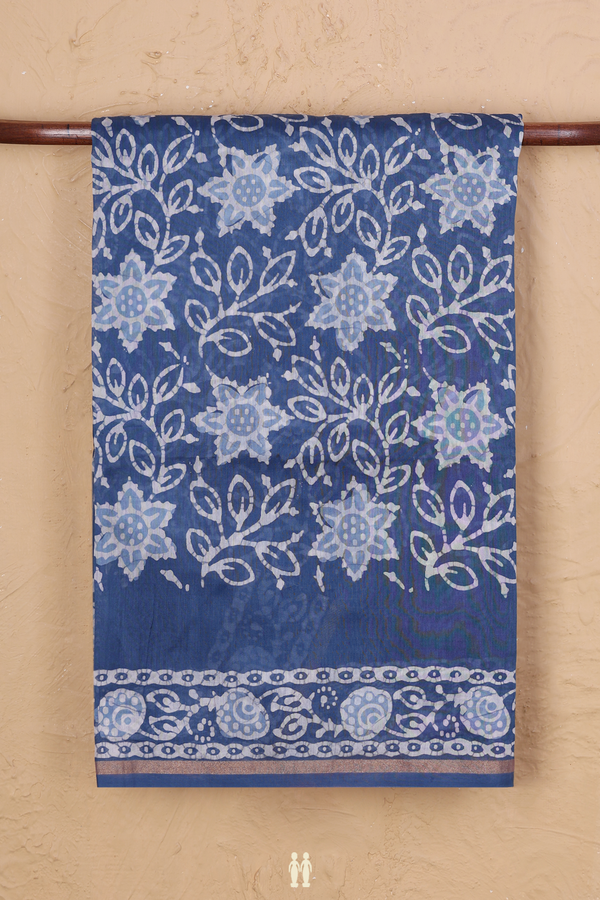 Chanderi Silk Cotton Saree In Capri Blue With Floral Design