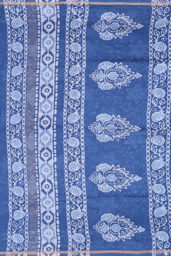 Chanderi Silk Cotton Saree In Capri Blue With Floral Design