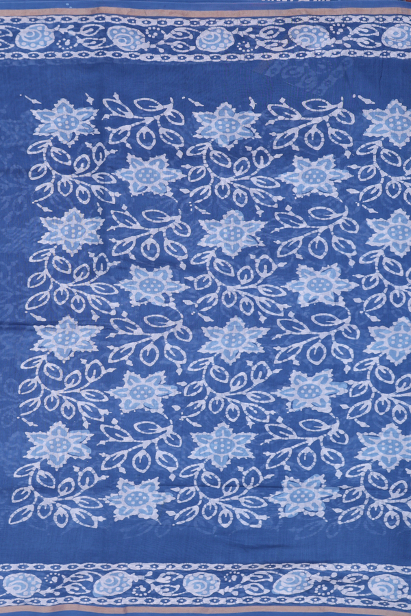 Chanderi Silk Cotton Saree In Capri Blue With Floral Design