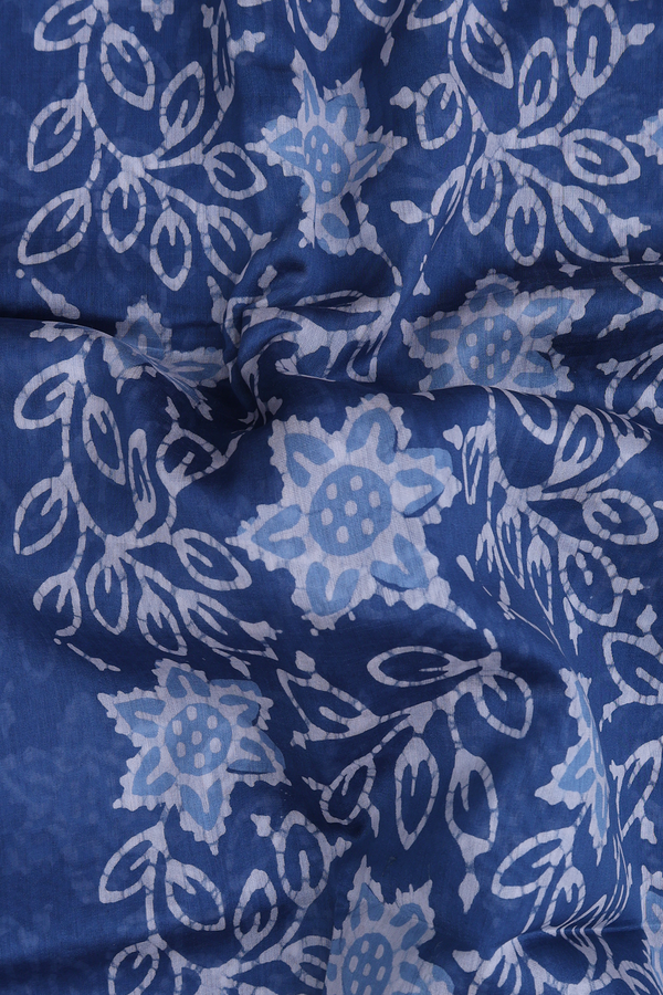 Chanderi Silk Cotton Saree In Capri Blue With Floral Design