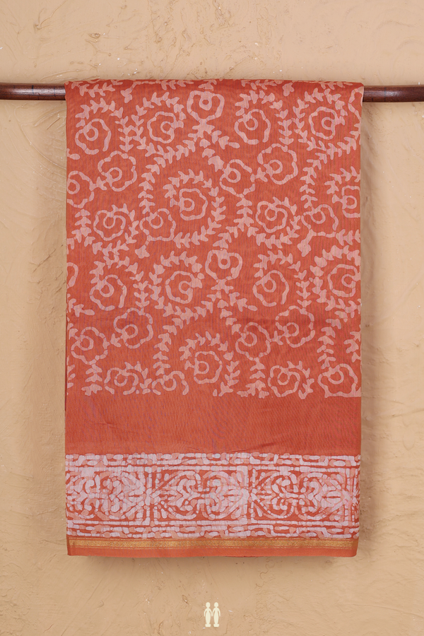 Chanderi Silk Cotton Saree In Rust Orange With Allover Design