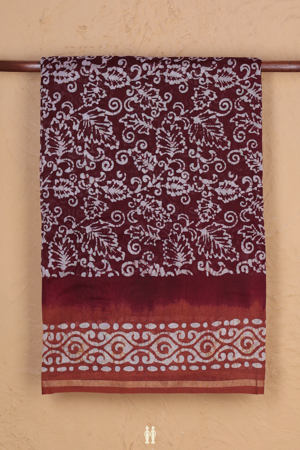 Chanderi Cotton Saree In Dark Brown With Printed Design