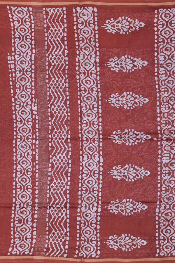 Chanderi Cotton Saree In Dark Brown With Printed Design