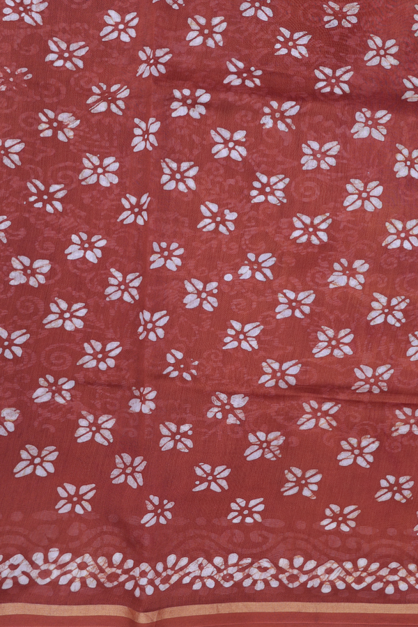 Chanderi Cotton Saree In Dark Brown With Printed Design