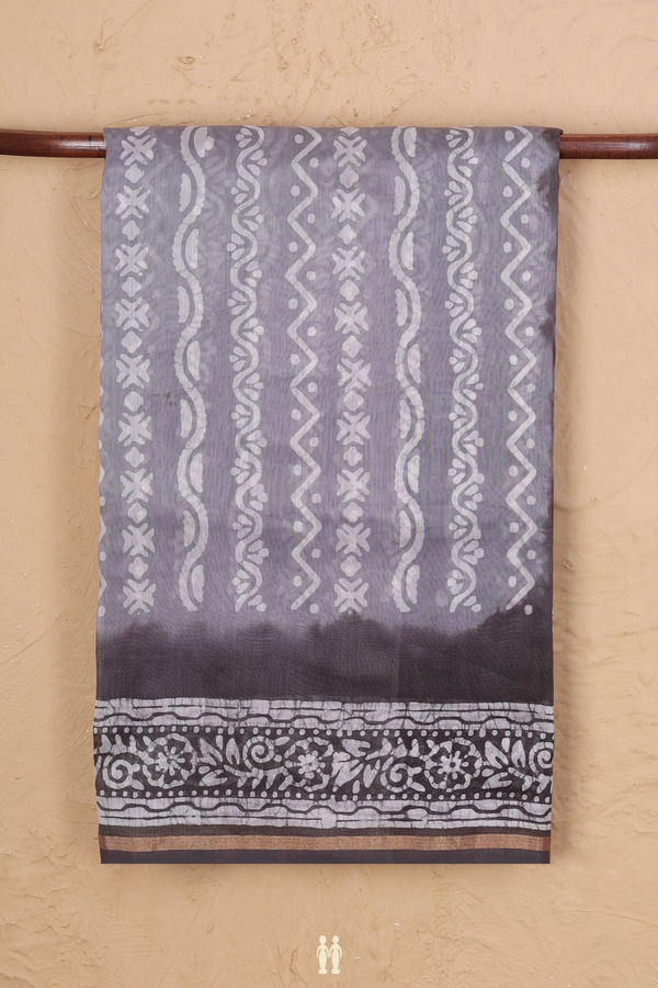 Chanderi Silk Cotton Saree In Grey With Stripes Design