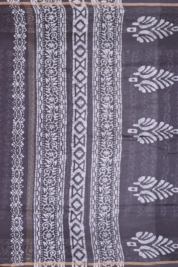 Chanderi Silk Cotton Saree In Grey With Stripes Design