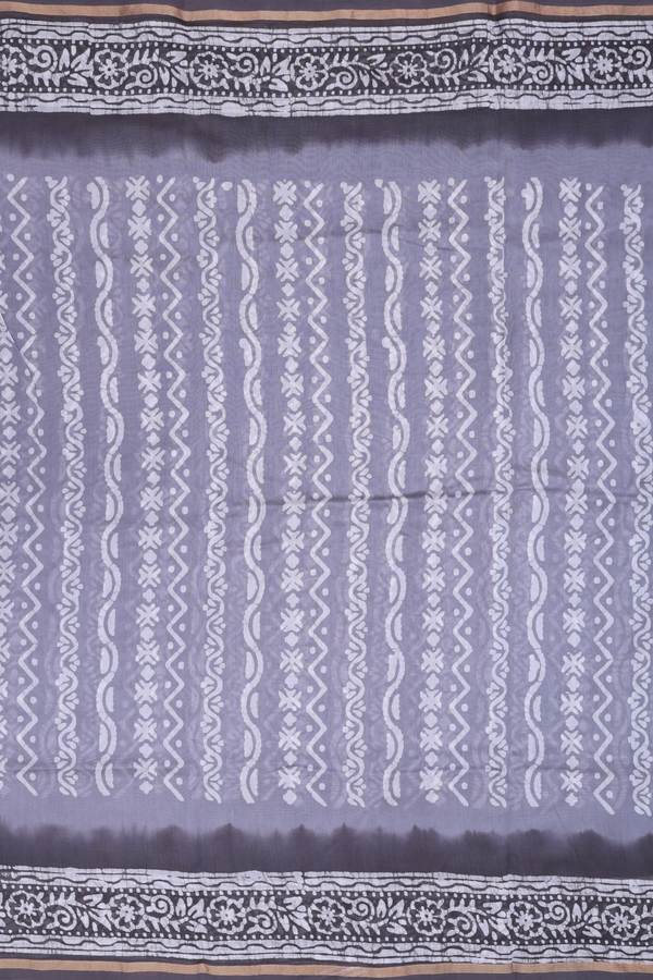Chanderi Silk Cotton Saree In Grey With Stripes Design