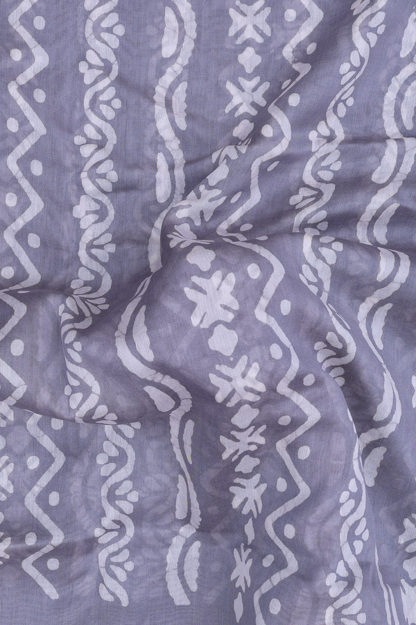 Chanderi Silk Cotton Saree In Grey With Stripes Design