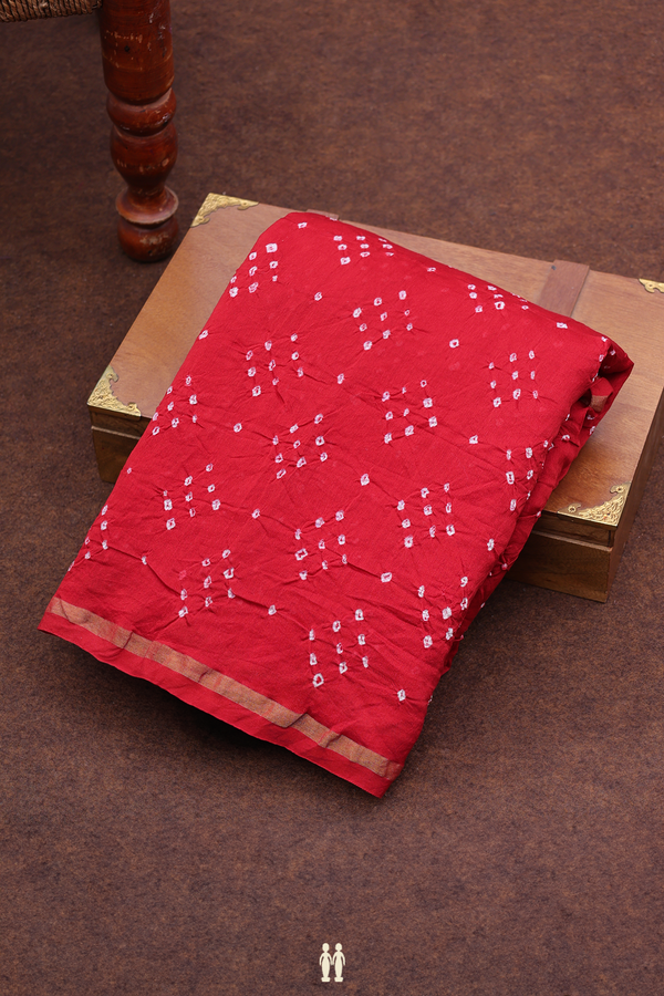 Bandhani Silk Saree In Scarlet Red With Tie And Dye Design