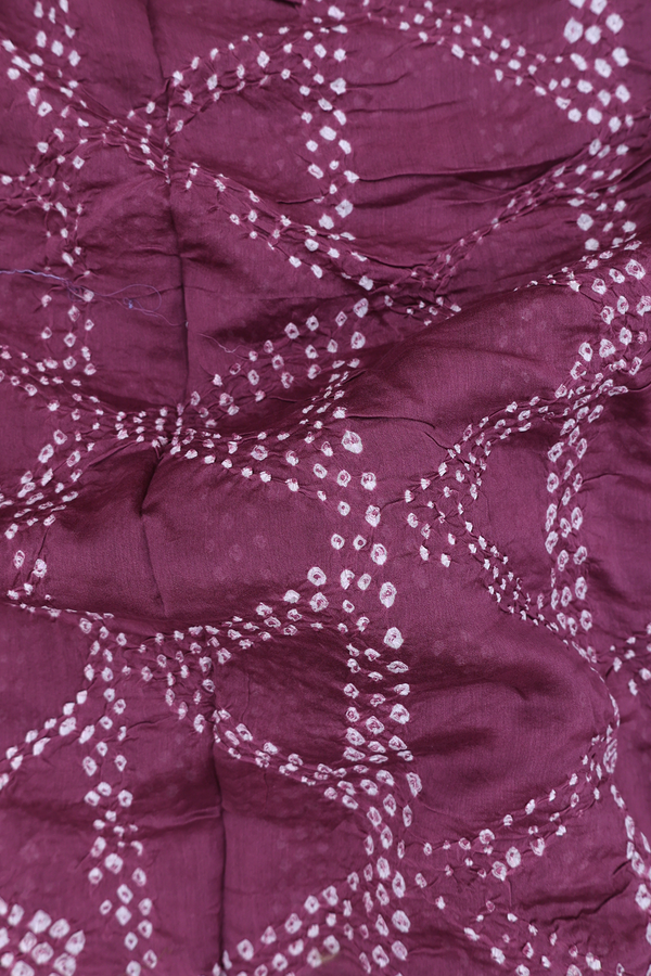 Bandhani Silk Saree In Plum Brown With Tie And Dye Design