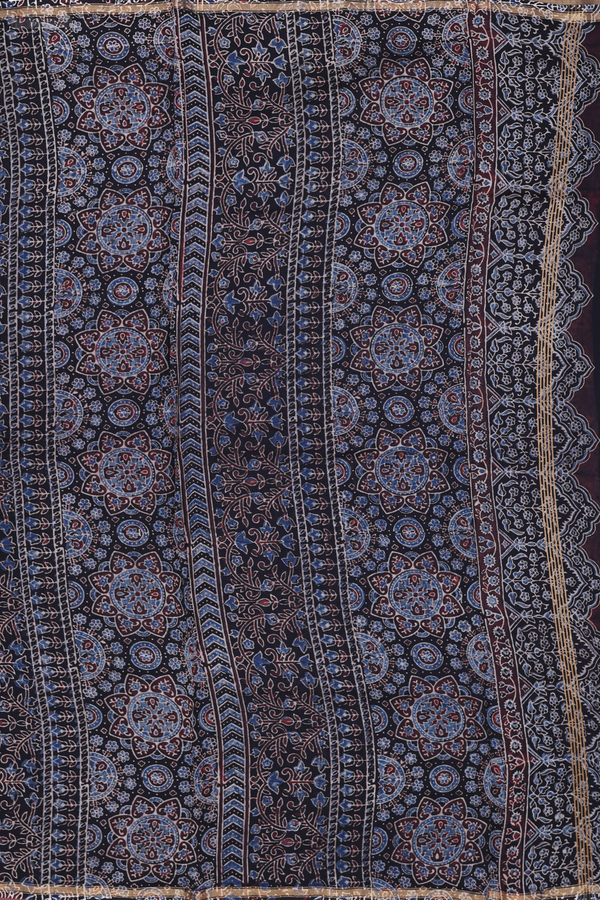 Chanderi Silk Cotton Saree In Black With Floral Design