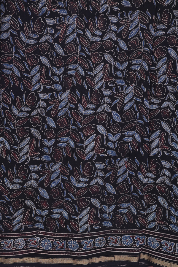 Chanderi Silk Cotton Saree In Black With Floral Design